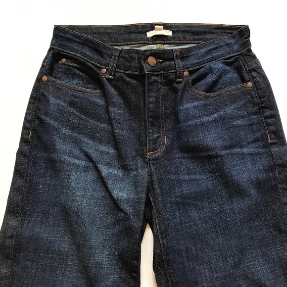 Eileen Fisher Raw Hem Straight Leg Jeans Denim Womens 2 Blue Dark Wash Organic - Picture 3 of 12